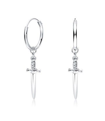 Long Sword Shaped Silver Hoop Earring HO-2533